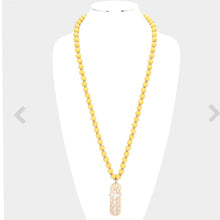 Load image into Gallery viewer, SK Cross Accented Hammered Metal Pendant Wood Necklace
