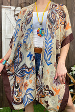 Load image into Gallery viewer, SK Brown/Blue Floral Butterfly Kimono
