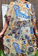Load image into Gallery viewer, SK Brown/Blue Floral Butterfly Kimono
