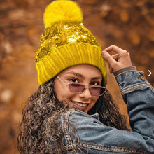 Load image into Gallery viewer, Sequin Pom Pom Beanie Hat
