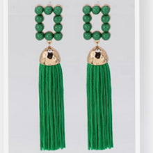 Load image into Gallery viewer, Green Tassel Earrings
