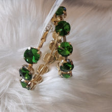 Load image into Gallery viewer, Gold Hoop Earrings Emerald Green Stones
