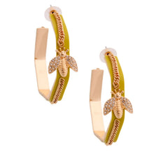 Load image into Gallery viewer, GG Green Bee Chain Bent Hoop Earrings
