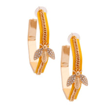 Load image into Gallery viewer, GG Green Bee Chain Bent Hoop Earrings
